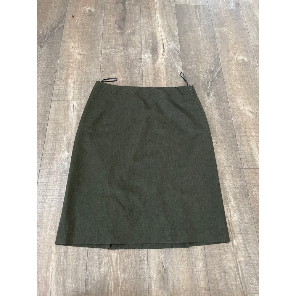 Lafayette 148 New York Pencil Skirt Luxury 12 Olive Green Corporate Wool‎ Office